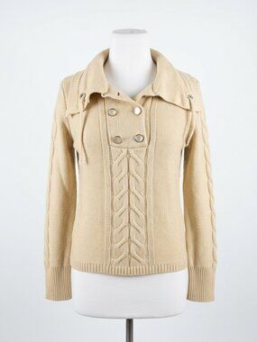Tulle Cream Cable Knit Bib Button Sweater With Bell Sleeves